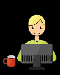 Photo of A Person Typing at a Computer with a Cup of Coffee at Hand